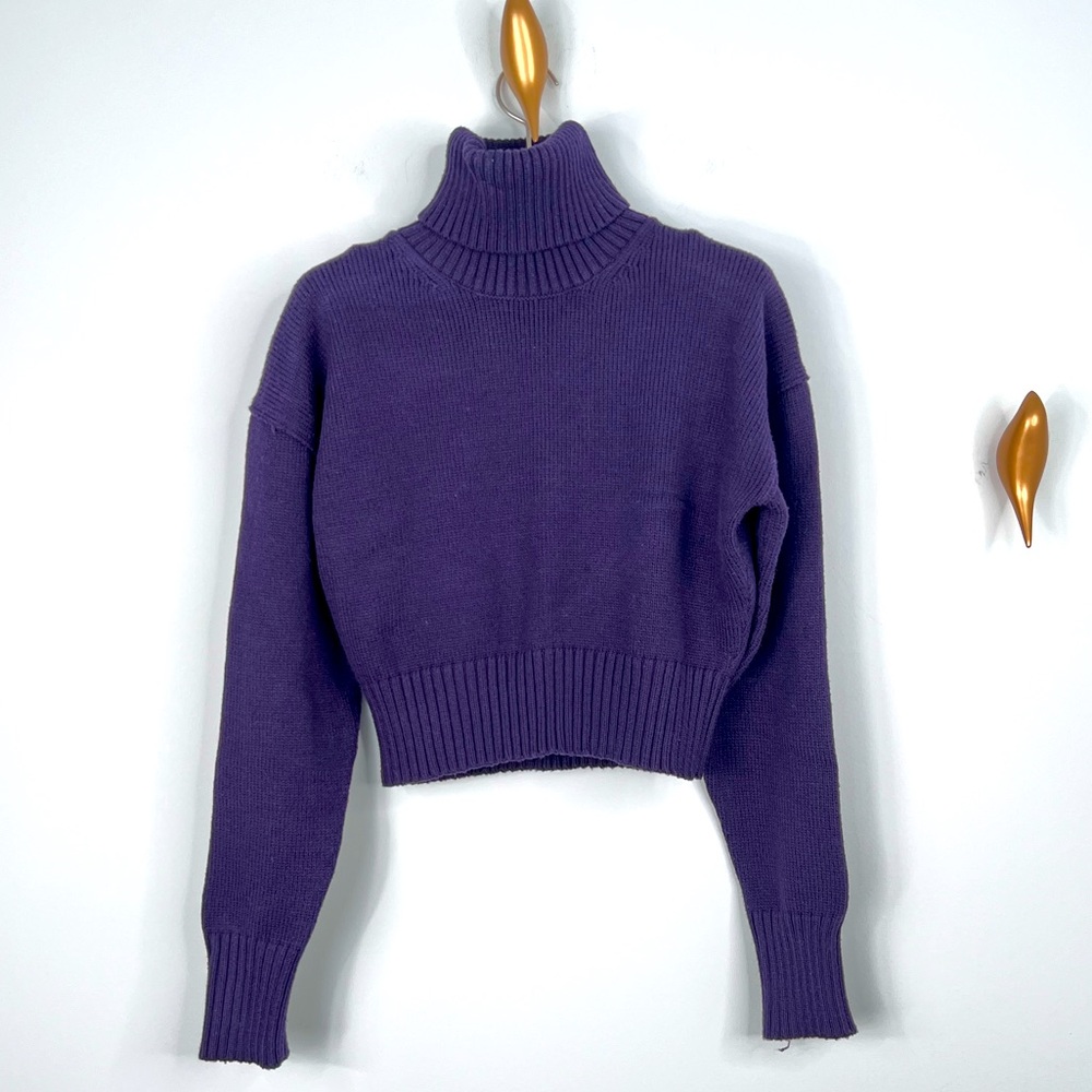Club Monaco, Size:S, Purple, Turtleneck Cropped, Ribbed Knit Sweater, EUC